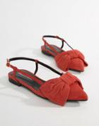 Custommade Flat Bow Slingbacks In Suede - Red