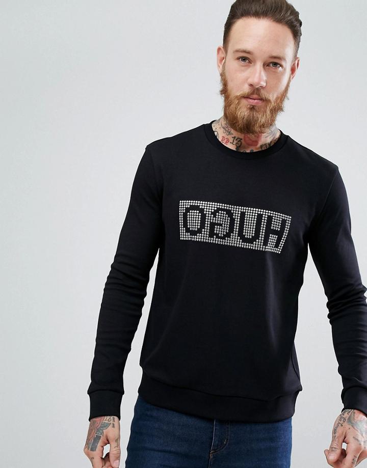 Hugo Crew Neck Reverse Stud Logo In Black - Black