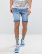 Asos Denim Shorts In Skinny Light Blue With Dipped Released Hem - Blue