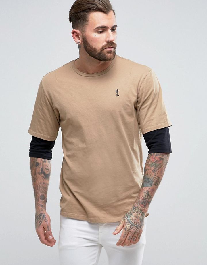 Religion T-shirt With Layered Sleeve - Beige