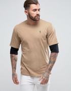 Religion T-shirt With Layered Sleeve - Beige