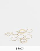 Asos Design Pack Of 8 Rings With Minimal Circle Designs In Gold - Gold