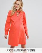 Asos Maternity Petite Tie Waist Dress With Lattice Front - Orange