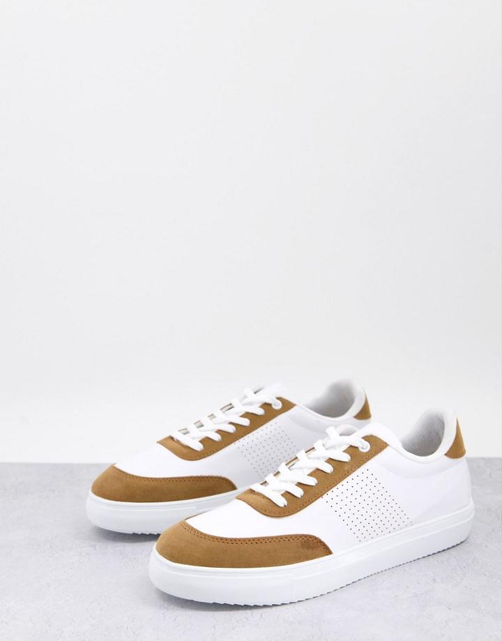 Bolongaro Trevor Lace Up Sneakers With Brown Front Detail-white