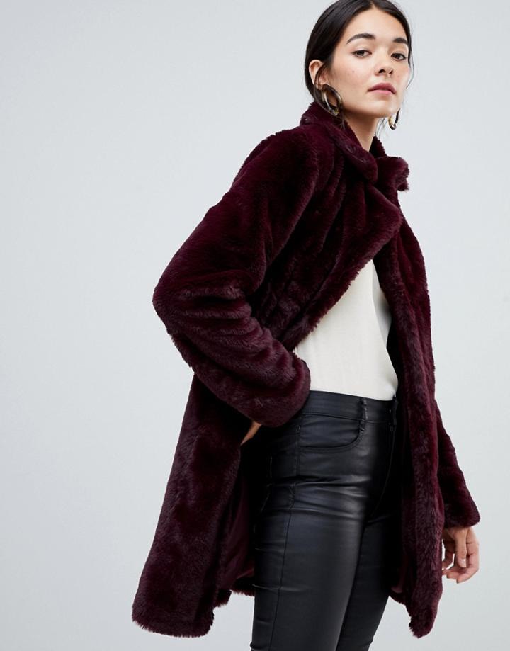Vila Faux Fur Coat-red