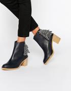 Miista Brianna Heeled Leather Ankle Boots - Navy
