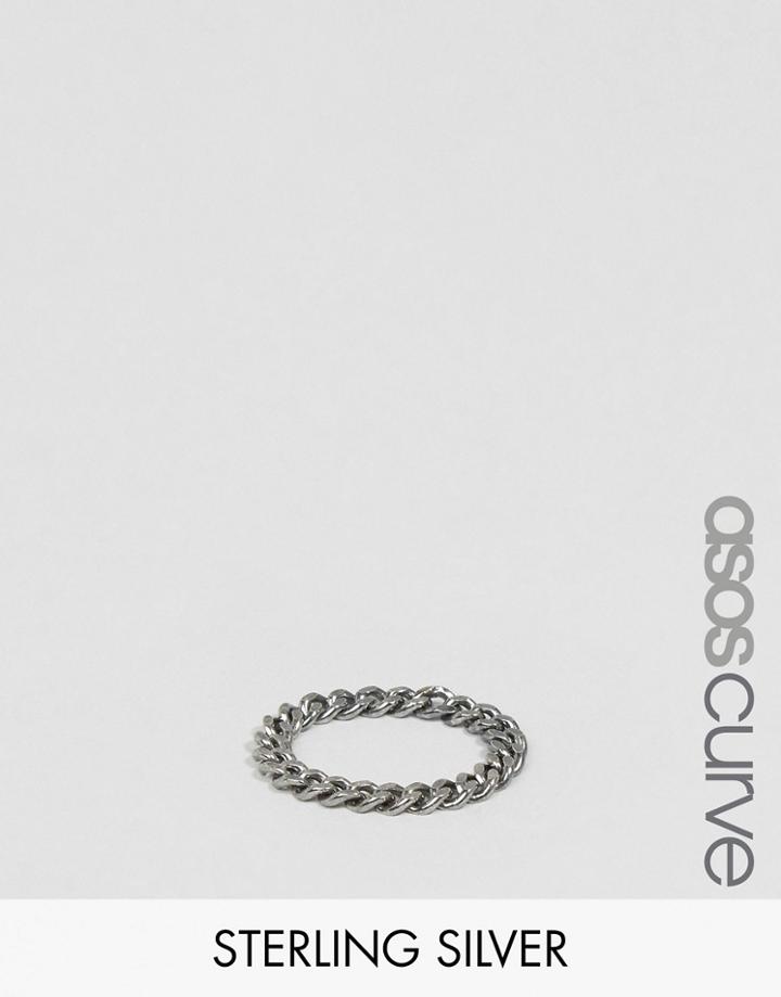 Asos Curve Sterling Silver Curb Chain Ring - Silver