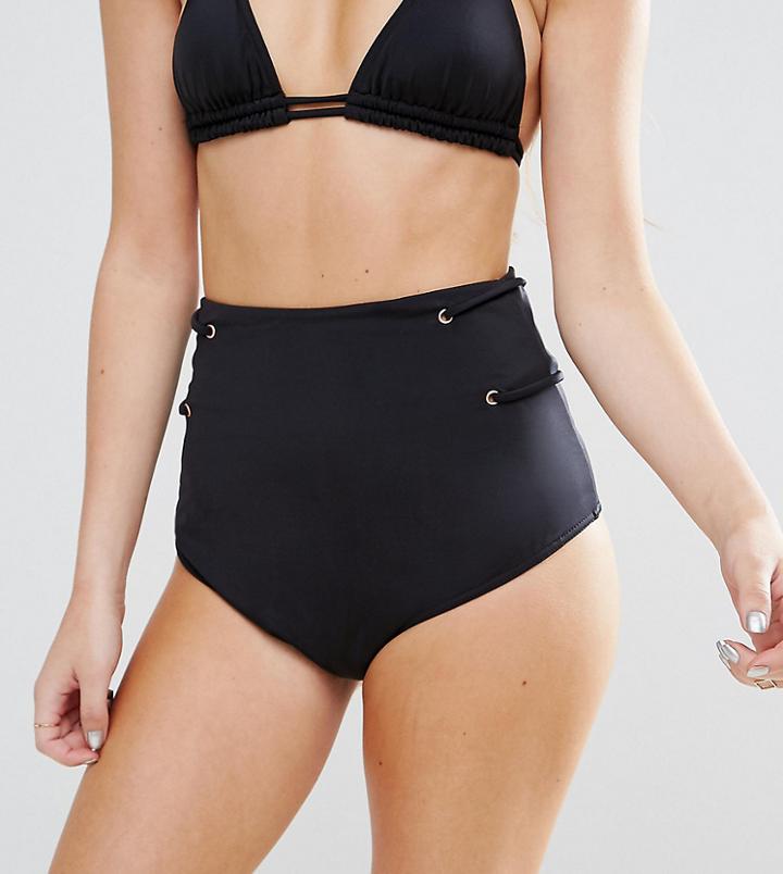 Asos Design Petite Mix And Match High Waist Bikini Bottom With Eyelets - Black