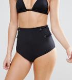 Asos Design Petite Mix And Match High Waist Bikini Bottom With Eyelets - Black