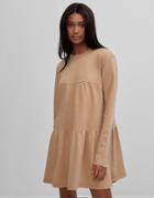 Bershka Long Sleeve Tiered T-shirt Smock Dress In Camel-neutral