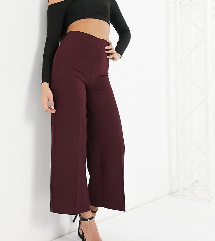 Asos Design Petite Wide Leg Pants With Clean High Waist In Claret-red