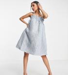 Pieces Petite Premium Jacquard Cami Trapeze Midi Dress In Icy Blue