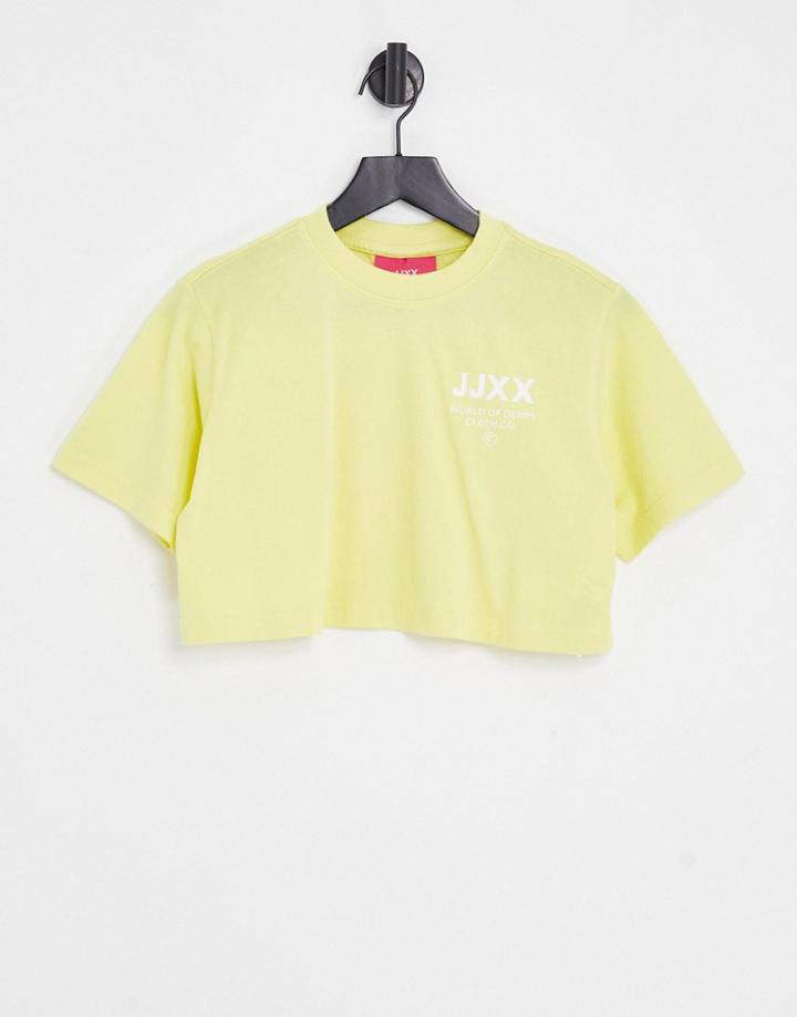 Jjxx Super Cropped Slogan T-shirt In Yellow