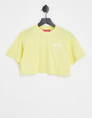 Jjxx Super Cropped Slogan T-shirt In Yellow