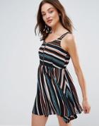 Brave Soul Stripe Dress With Zip Front - Multi
