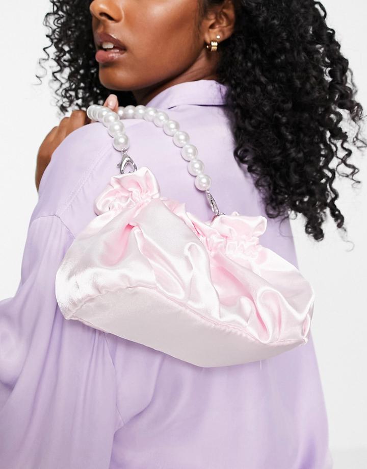 Glamorous Ruched Grab Bag With Pearl Handle In Light Pink
