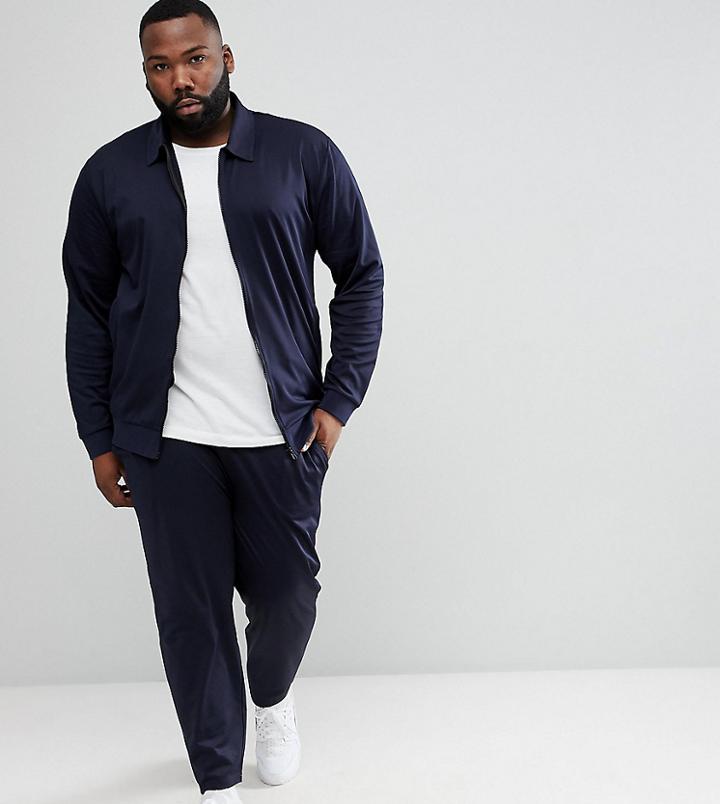 Asos Plus Tracksuit Harrington Jersey Jacket/skinny Joggers In Navy Poly Tricot - Navy
