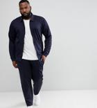 Asos Plus Tracksuit Harrington Jersey Jacket/skinny Joggers In Navy Poly Tricot - Navy