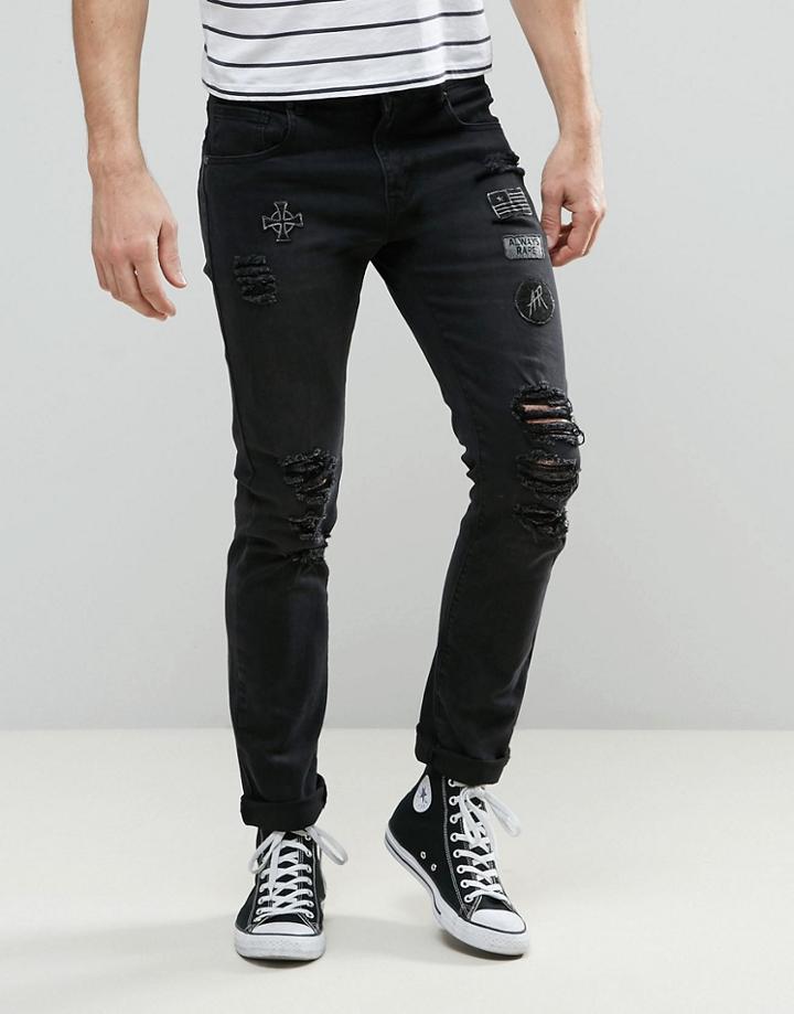 Always Rare Tyler Skinny Jean Washed Black Badges - Black