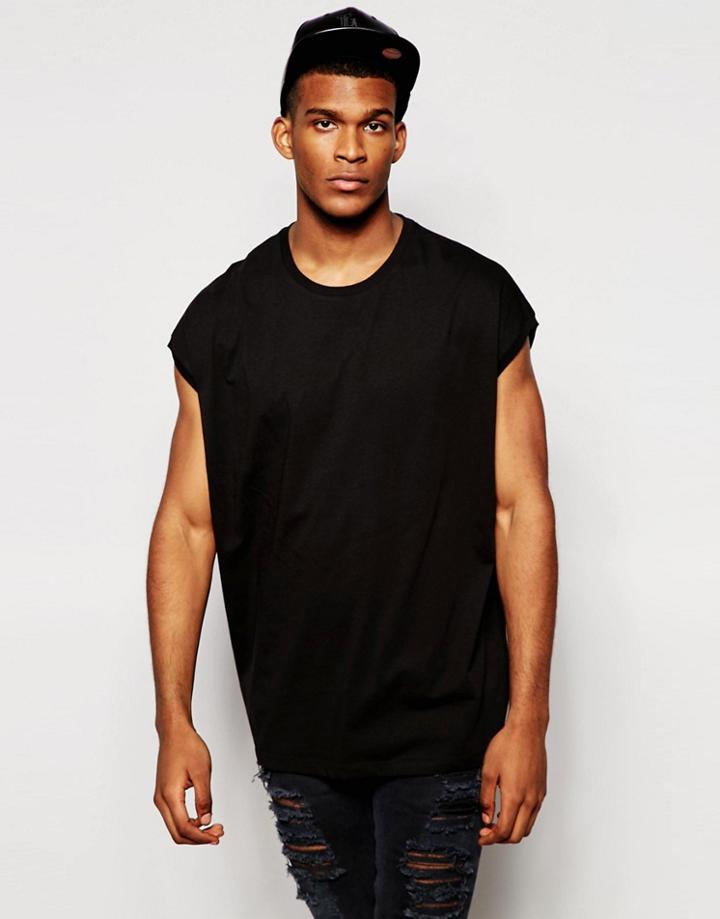 Asos Super Oversized Sleeveless T-shirt In Black - Black