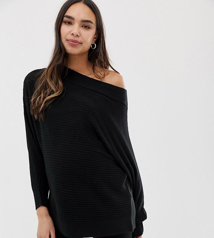 Asos Design Maternity Lounge Knitted Rib Off Shoulder Sweat-black