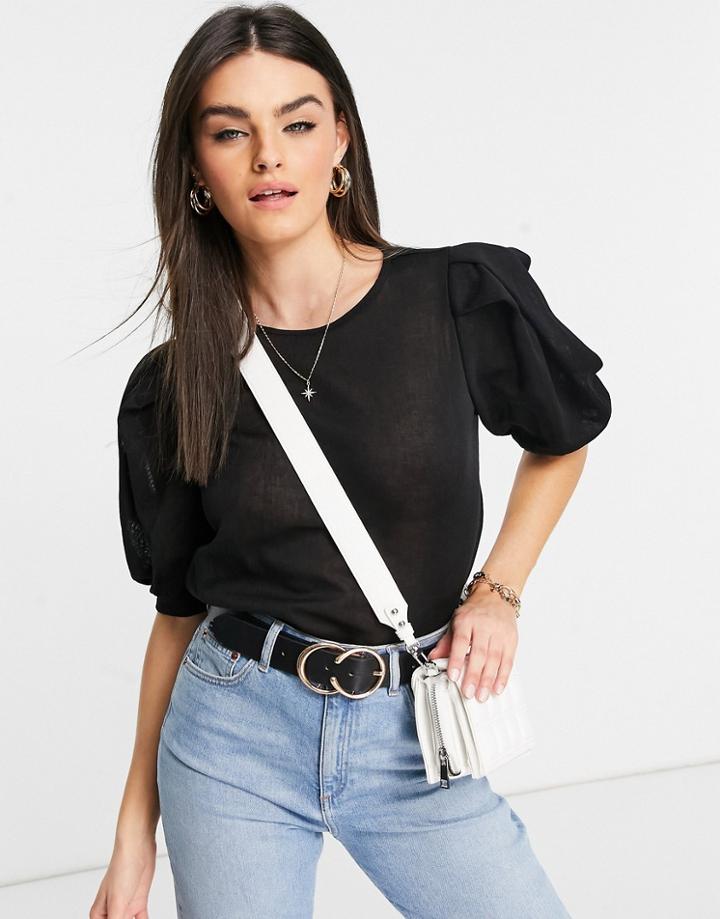 Mango Puff Sleeve Top In Black