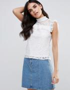 Qed London High Neck Lace Top - Cream