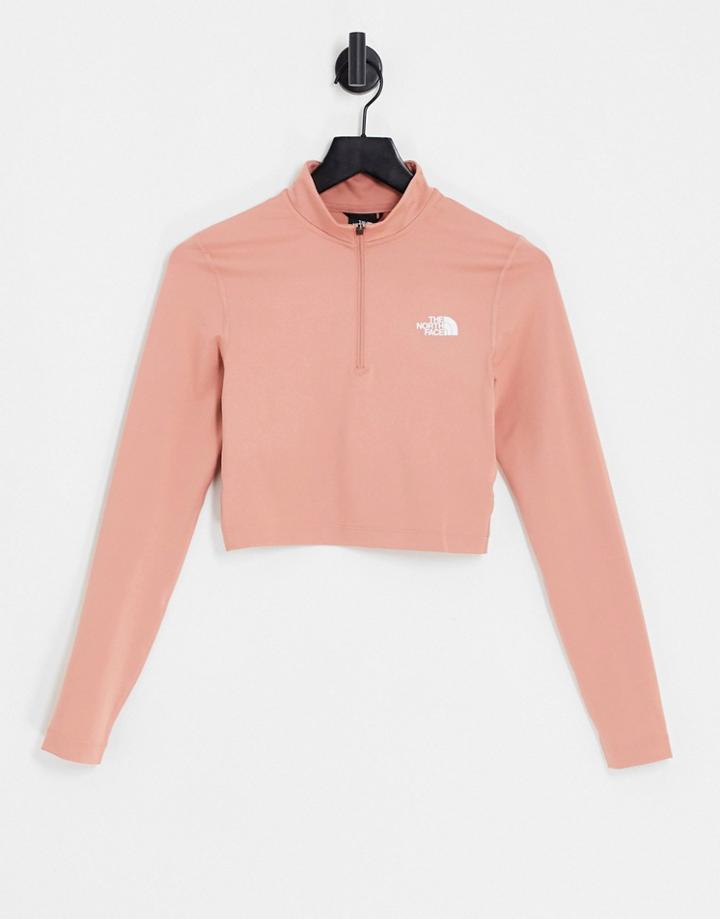 The North Face 1/4 Zip Cropped Long Sleeve T-shirt In Pink