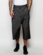 Asos Wide Leg Smart Trouser In 3/4 Length Denim In Black - Black