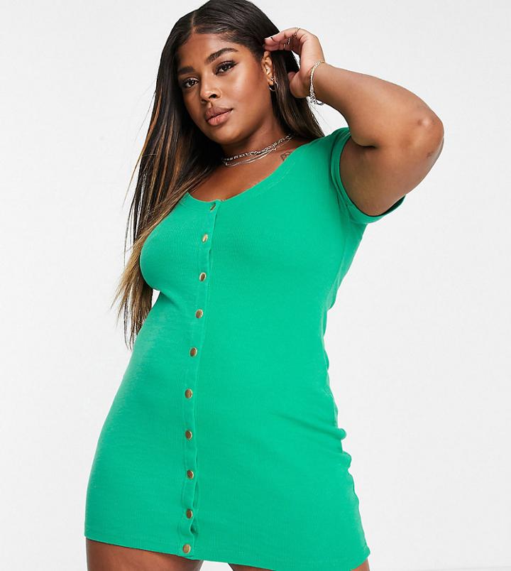 Public Desire Curve Button Mini Dress In Green