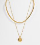 Asos Design 14k Gold Plated Multirow Necklace With Etched Coin Pendant