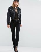 Versace Jeans Textured Super Skinny Pants With Logo Buttons - Black