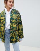 Asos Design Quilted Jacket In Scarf Print - Multi