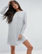 Asos Knitted Dress With Popper Cold Shoulder - Gray