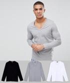 Asos Design 3 Pack Long Sleeve V Neck T-shirt Save - Multi