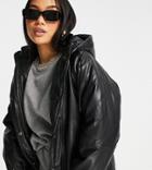 Asos Design Petite Quilted Faux Leather Bomber Jacket In Black-green