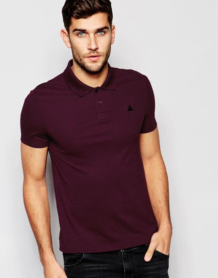 Asos Pique Muscle Logo Polo In Burgundy - Burgundy