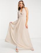 Tfnc Bridesmaid Halterneck Pleated Maxi Dress In Blush-pink