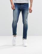 Asos Super Skinny Jeans In 12.5oz Tinted Blue - Mid Blue