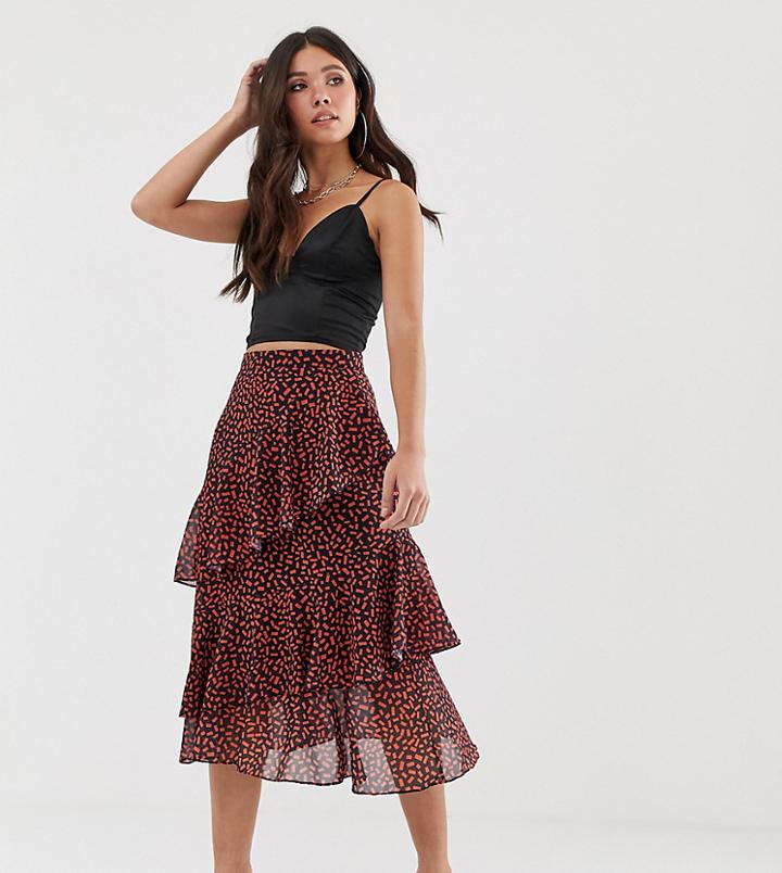 Missguided Midi Skirt With Frill Layers In Polka Dot - Black