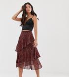 Missguided Midi Skirt With Frill Layers In Polka Dot - Black