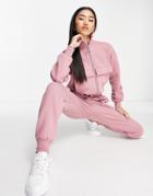 Asos Design Brushed Fleece Half Zip Sweatpants Jumpsuit In Dusky Rose-pink