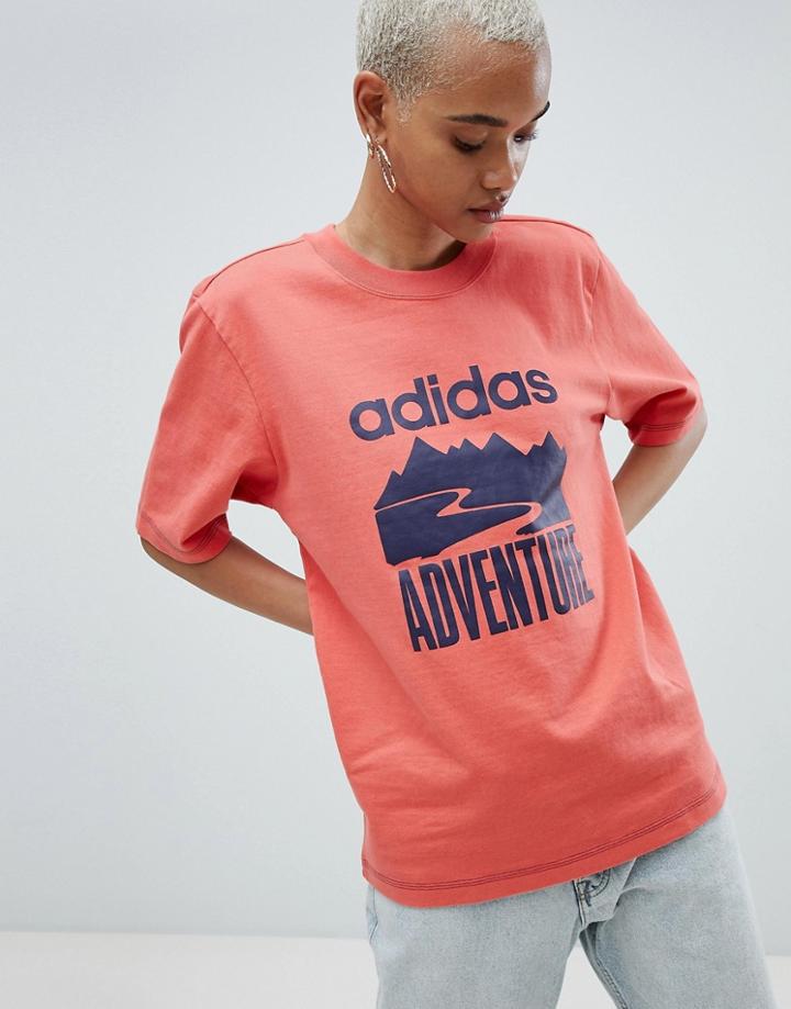 Adidas Originals Adventure Oversized T-shirt In Dark Pink - Red