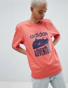 Adidas Originals Adventure Oversized T-shirt In Dark Pink - Red