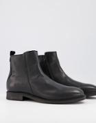 Jack & Jones Premium Leather Zip-up Boot In Black