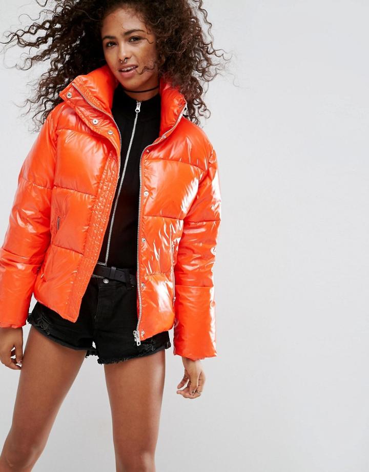 Asos Padded Jacket In Wet Look - Red