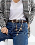 Asos Jeans Belt With Hanging Charm Chain - Brown