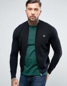 Fred Perry Texture Knit Bomber Stripe Zipthru In Black - Black