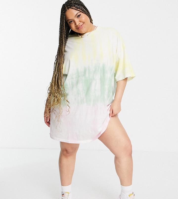 Asos Design Curve Oversized T-shirt Dress In Pastel Tie Dye-multi