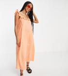 Only Exclusive Midi Beach Dress With Frill Detail In Orange